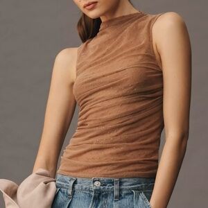 Anthropologie 4SI3NNA Ruched Sheer Mesh Tank Size XS
